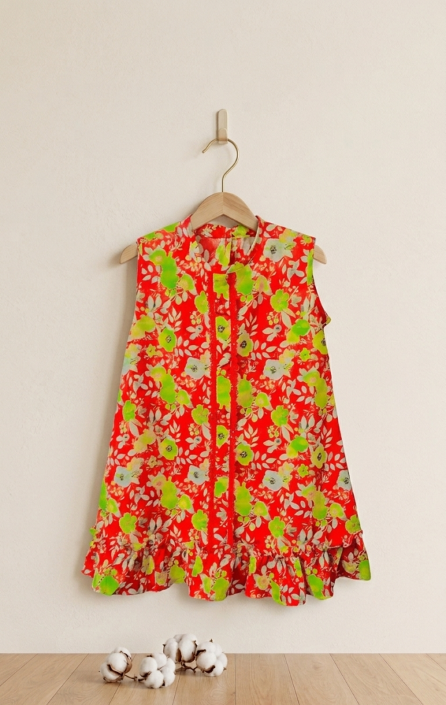 Kids’ Vibrant Floral Print Ruffle Tunic and Trouser Suit