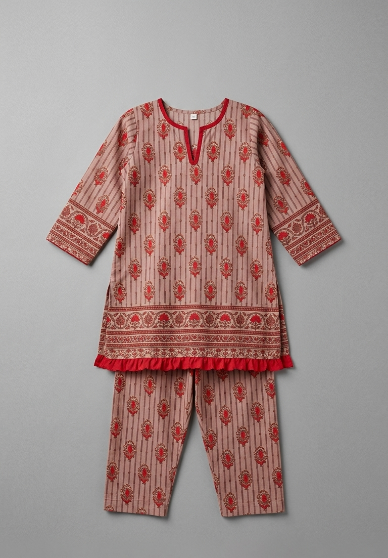 Little Blossom Block-Print Tunic & Trouser Set - Image 2