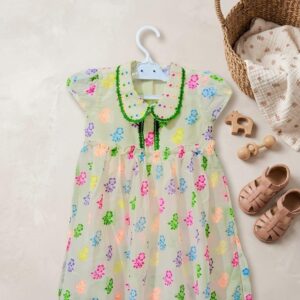 Kids’ Festive Floral Embroidered Frock & Polka Dot Trouser Set