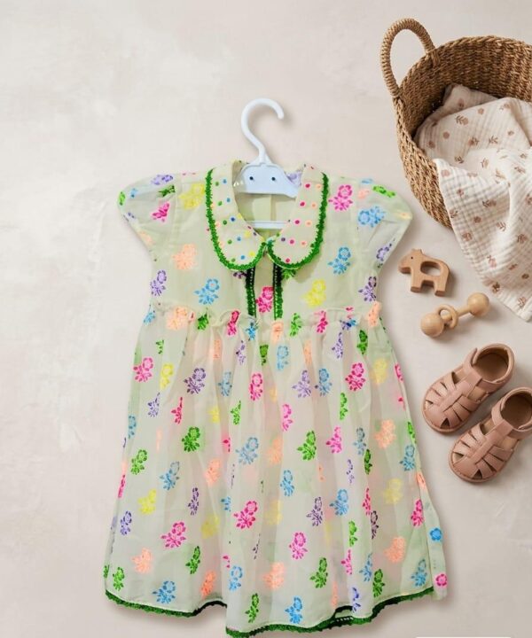 Kids’ Festive Floral Embroidered Frock & Polka Dot Trouser Set