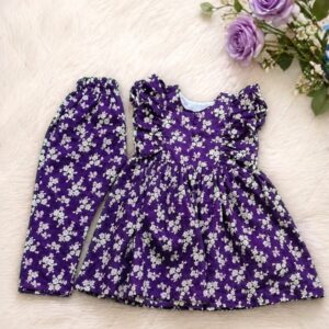 Girls' Purple Floral Ruffle Tunic & Trouser 2-Piece Boutique Ensemble